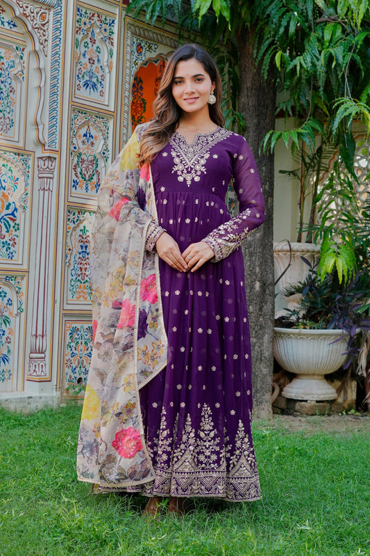 Party-wear Georgette Thread With Sequence Work Gown