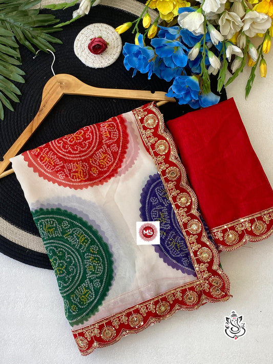 Beautiful Georgette Faguniya Bhandhej Printed Saree