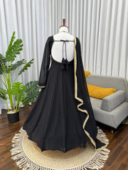 Effortless Charming Georgette Black Handwork Gown