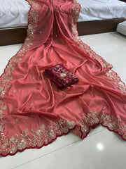 Beautiful Georgette Sequence With Cutwork Border Saree