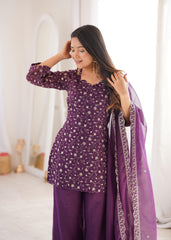 Party-wear Crunchy Silk Embroidery Sequence Work Sharara