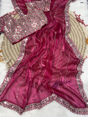 Jimmy Choo Party-wear Bollywood Blockbuster Real Mirror & Embroidery Sequence Work Saree