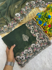 Beautiful C Pallu Concept With Multi Colour Thread Work Saree