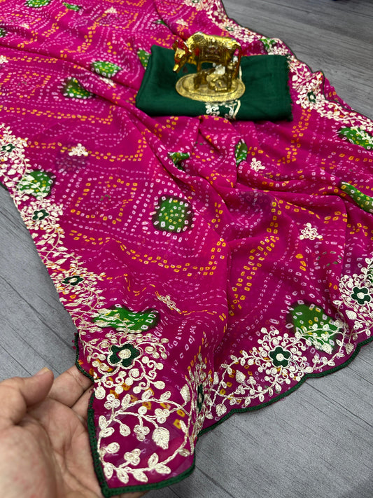 Beautiful Georgette Luxury Bandhani Printed Saree