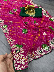 Beautiful Georgette Luxury Bandhani Printed Saree