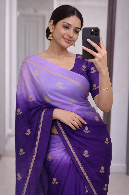 Beautiful Viscose Khadi Silk Jacquard Leaf Figure Designer Saree