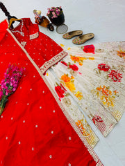 Party-wear Chinon Silk Codding Embroidery Sequence Work Sharara