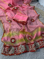 Beautiful Cotton Jacquard With Gota Sequence Work Saree