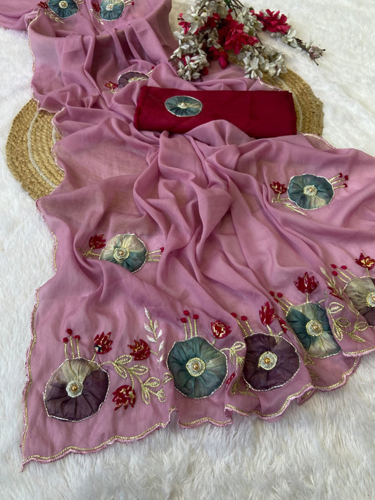 Beautiful Star Georgette Hand-work Saree