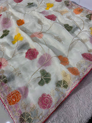 Beautiful Moss Chainstiched Zaal & Sequence Work Saree