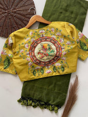 Beautiful Khadi Cotton With Designer Handwork Crafted Stitched Blouse