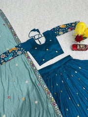 Wedding Wear Vichitra Silk Heavy Thread & Sequence Work Lehenga With Stitched Blouse