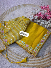 Party-wear Shining Moss Silk Embroidery With Sequence Work Saree With Stitched Blouse