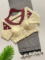 Beautiful Pure Khadi Cotton With Apllic Work Saree