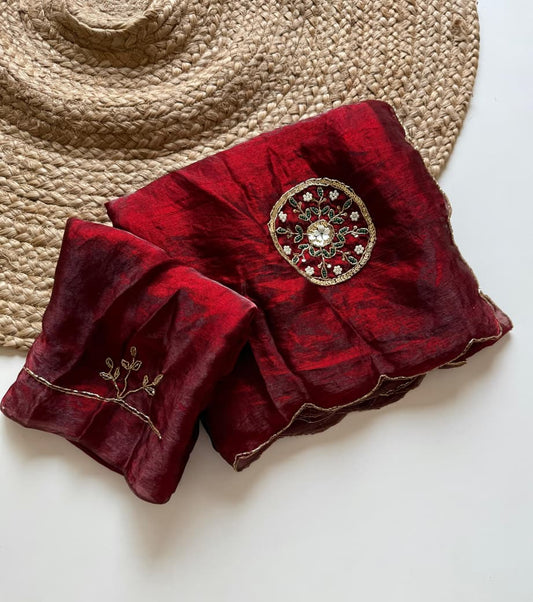 Magic Soft Fendy Silk With Khatli Handwork Butta Designer Saree