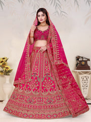 Pink Trending Premium Silk With Zarkan Diamond & Embroidery Work Bridal Lehenga