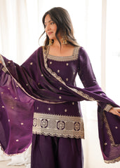Festive Special Glass Roman Silk Embroidery Sequence Dori Work Farshi Salwar Suit