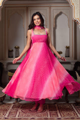 Pretty Pink Georgette With Digital Printed Gown