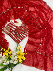 Bollywood Stylish Georgette Sequence Embroidery Work Saree With Stitched Blouse