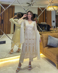 Beautiful White Fancy Georgette Sequence & Embroidery Work Dress