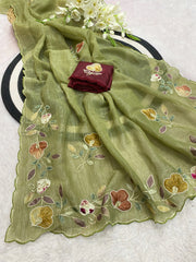 Party-wear Multi Color Patch Work Handwork Designer Saree