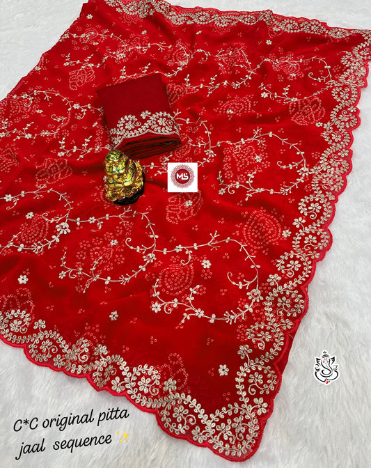 Beautiful Georgette Bhandej Pattern Saree