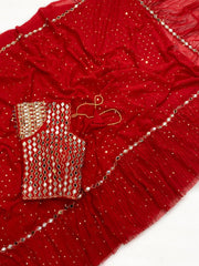 Bollywood Stylish Georgette Sequence Embroidery Work Saree With Stitched Blouse