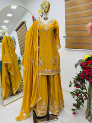 Party-wear Chinon Silk Coding Sequence Embroidery Work Sharara