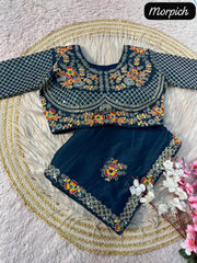 Party-wear Star Georgette Embroidery Multi Work Saree With Stitched Blouse