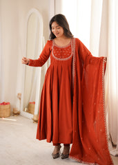 Festival Special Roman Chanderi Silk Thread Work Anarkali Gown