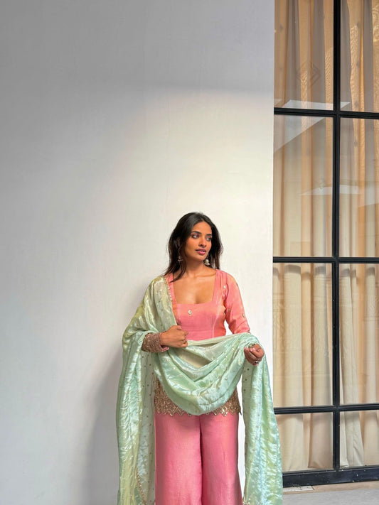 Party-wear Designer Shimmer Silk Embroidery Sequence Work Sharara