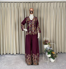 Party-wear Designer Chinon Silk Sequence Embroidery Work 3 Piece Set