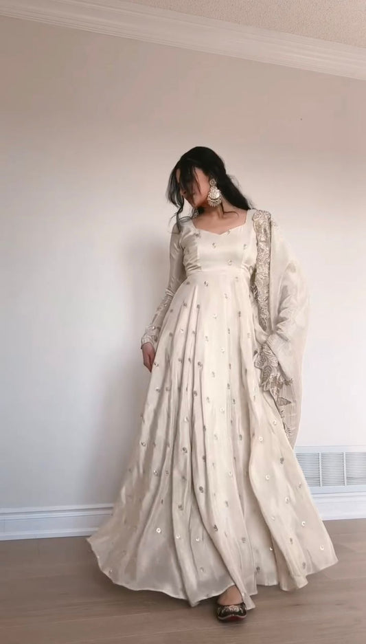 Attractive Chinon Sllk Sequence Work Gown