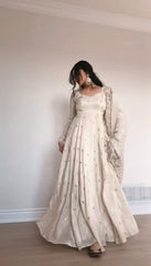 Attractive Chinon Sllk Sequence Work Gown