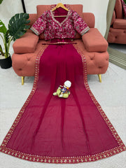 Beautiful Designer Georgette Thread With Sequence Work Saree