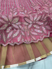 Pretty Pink Designer Net Embellished With Embroidery Work Lehenga Choli
