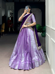 Beautiful Lavender Jacquard Silk Weaving Work Lehenga Choli