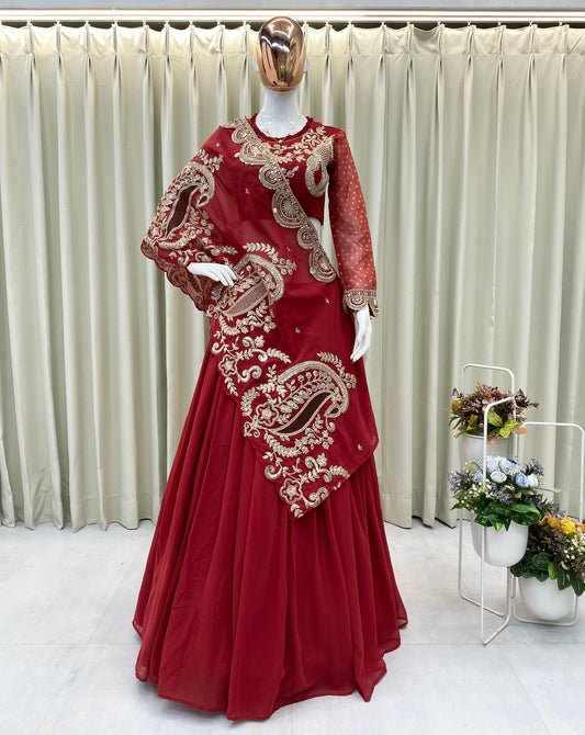 Designer Georgette Sequence Embroidery Work Lehenga With Shrug