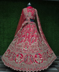 Royal Red Premium Silk Zarkan Diamond Work Bridal Lehenga Choli