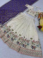 Festival Special Tissue Silk Embroidery Sequence Thread Work Lehenga With Stitched Blouse