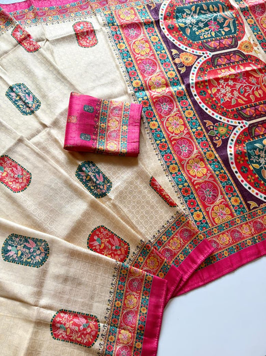 Beautiful Digital Printed Pashmina Zari & Jacquard Weaving Saree