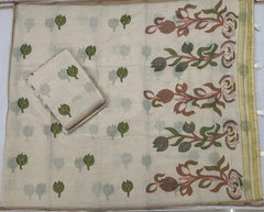 Beautiful Cream Khadi Silk Printed Saree