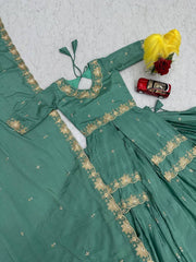 Wedding Wear Chinon Silk thread & Sequence Work Lehenga With Stitched Blouse