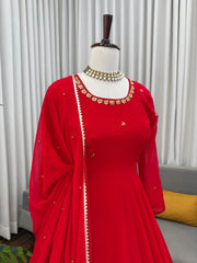 Elegant Ethnic Red Georgette Hand-Work & Stone Work Gown