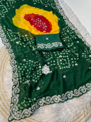 Beautiful Soft Georgette Bandhej Multi Color Printed Saree