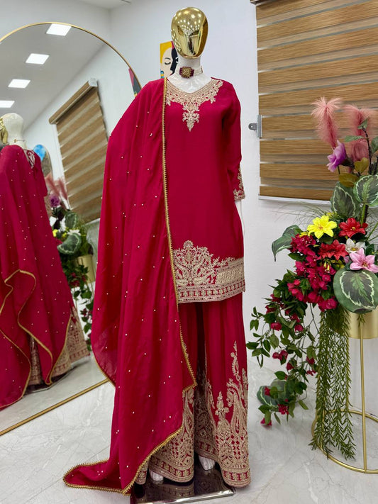 Party-wear Chinon Silk Coding Embroidery Sequence Work Sharara