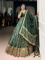 Traditional Rich Tasar Silk Iconic Sparkle With Lace Border Lehenga Choli