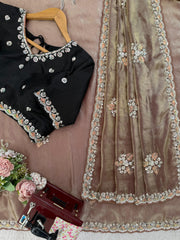 Party-wear Fendy Silk Beads With Thread & Sequence Work Saree