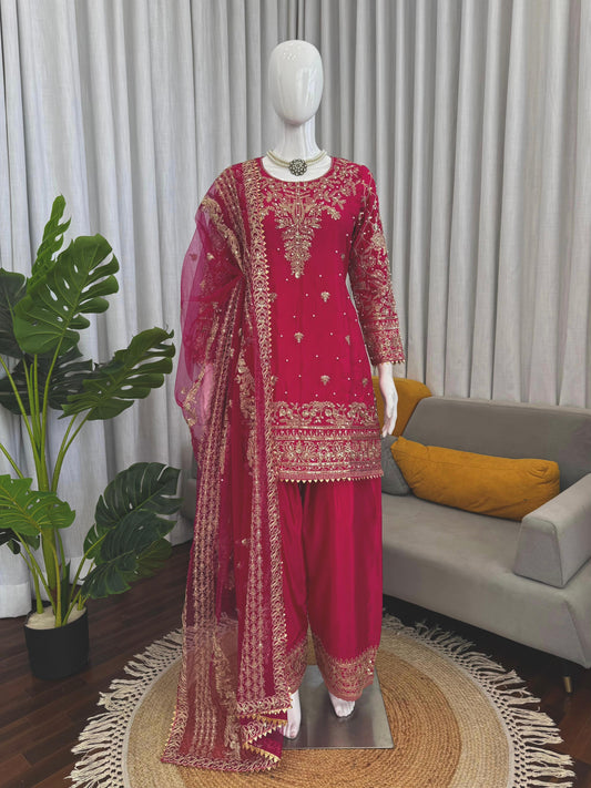 Party-wear Natural Crepe Thread With Sequence Coding Dori Work Suit