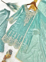 Fancy Designer Fendy Silk Embroidery Sequence Coding Work Suit